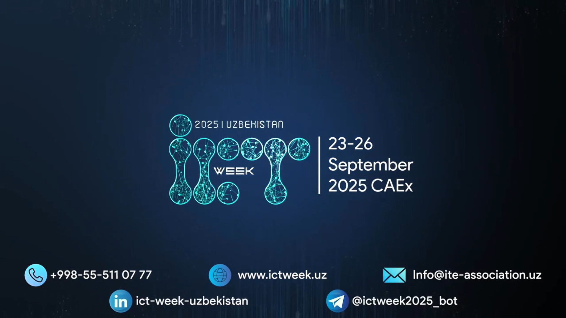 🚀 Присоединяйтесь к крупнейшему ИКТ-событию года — ICT Week Uzbekistan 2025, которое пройдет с 23 по 26 сентября! Большинство выставочных мест уже занято — не упустите свой шанс!